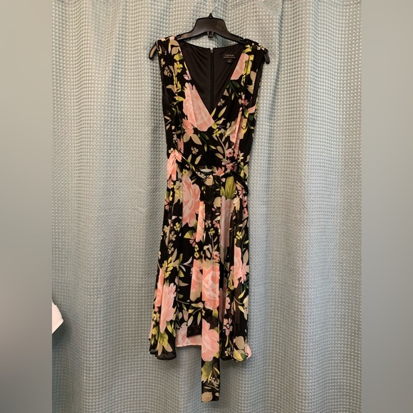 Tahari chiffon black dress with pink flowers - Picture 2 of 2